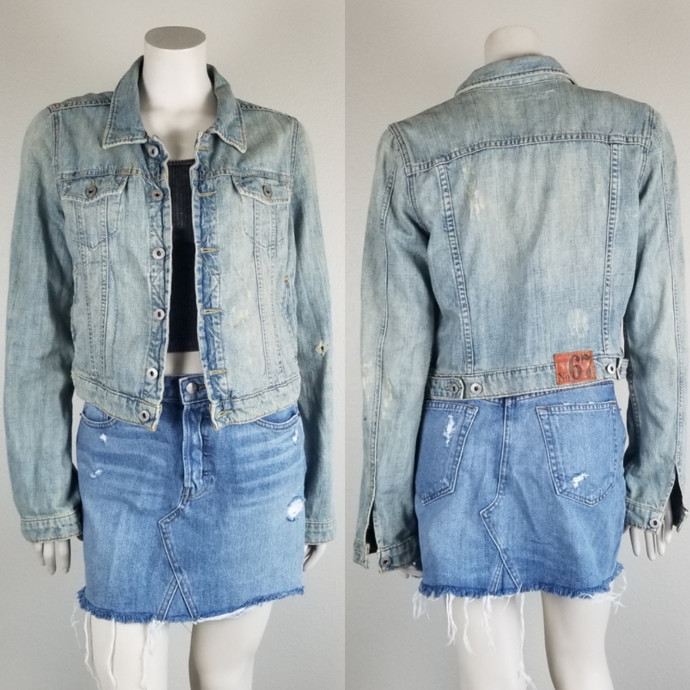 Polo Jeans Co Ralph Lauren Y2K Distressed Cropped Blue Denim Trucker Jacket Sz M